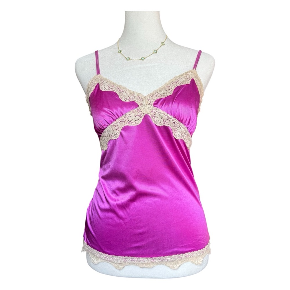 Pink Satin Lace Trim Women’s 2000s Luxurious Y2K Medium Feminine Camisole